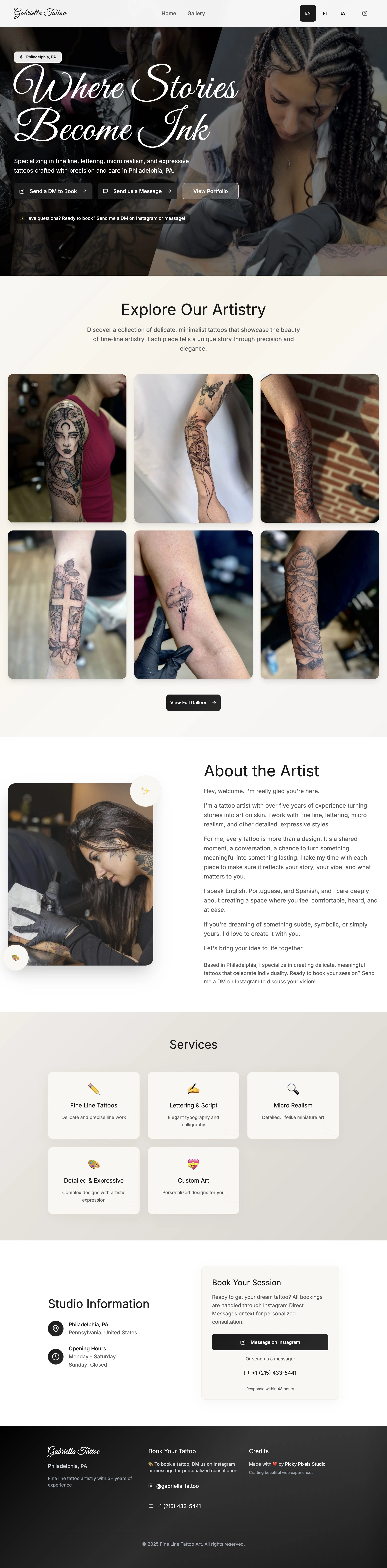 Gabriella Tattoo Website - Professional tattoo artist portfolio and booking platform